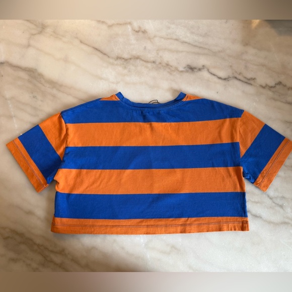 Zara teddy bear Striped Blue and Orange Crop Top medium - Picture 3 of 6